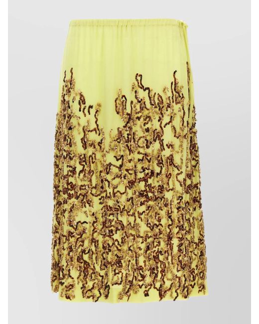 Dries Van Noten Yellow Embellished Midi Skirt With Side Tie Detail