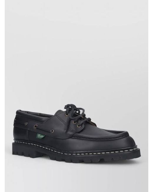 Paraboot Black Boat Shoes Lace Design Eyelet Lug Sole for men