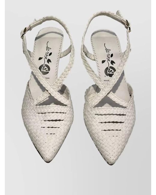 LA ROSE White Moritz Pointed Toe Slingback Strappy Pumps