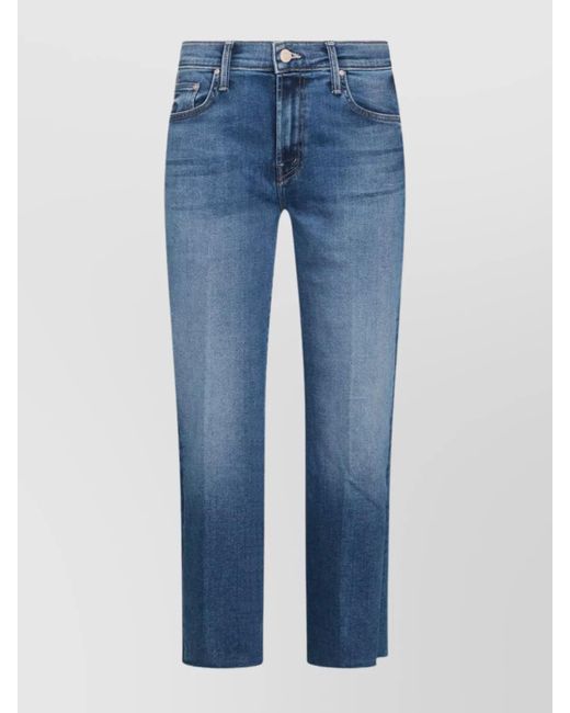 Mother Blue Straight Leg Trousers Faded Effect
