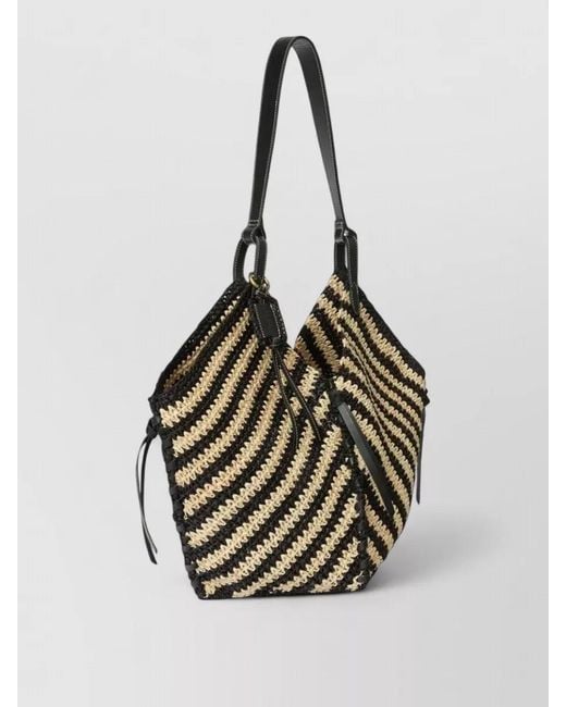 Isabel Marant Metallic Tampa Raffia Shoulder Bag Striped Tassels