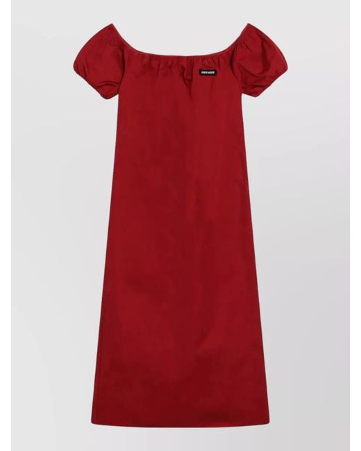 Miu Miu Red Off Shoulder Dress Front Slit Puff Sleeves