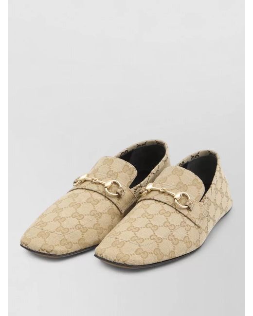 Gucci Natural Loafers Horsebit Detail Square Toe Design