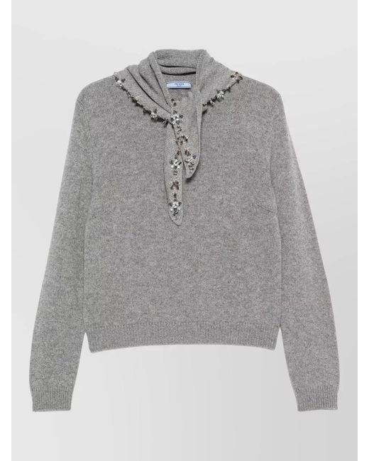 Prada Gray Crew Neck Long Sleeve Knit Top