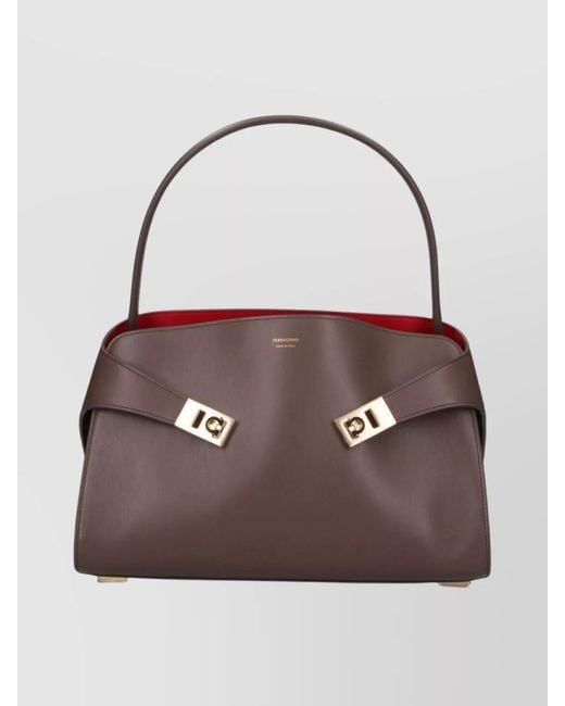 Ferragamo Brown Gancini Leather Shoulder Bag