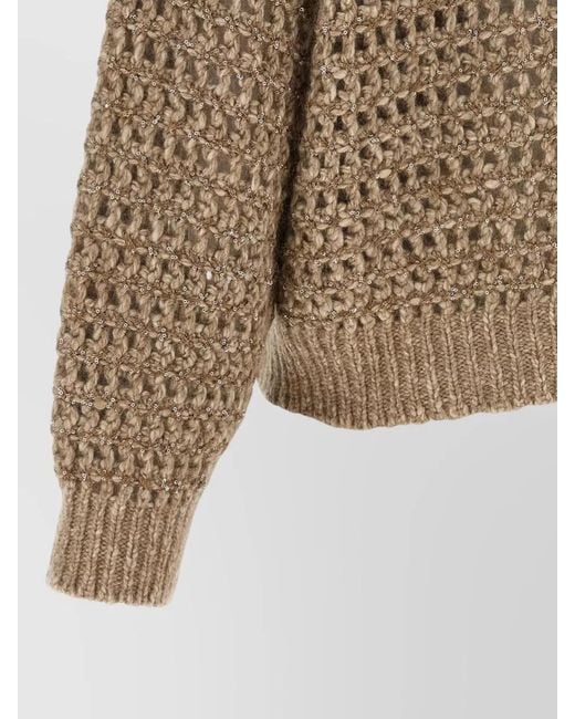 Brunello Cucinelli Natural Dazzling Mesh Knit Sequin Detail Cardigan