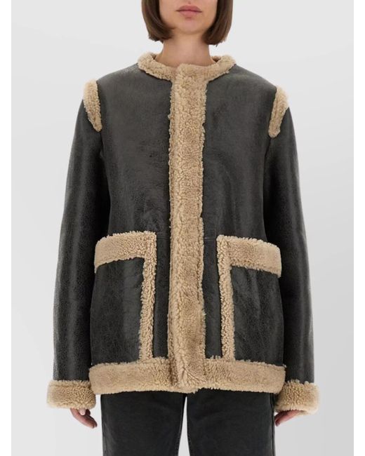 MM6 by Maison Martin Margiela Gray Shearling Trim Longline Jacket With Front Pockets