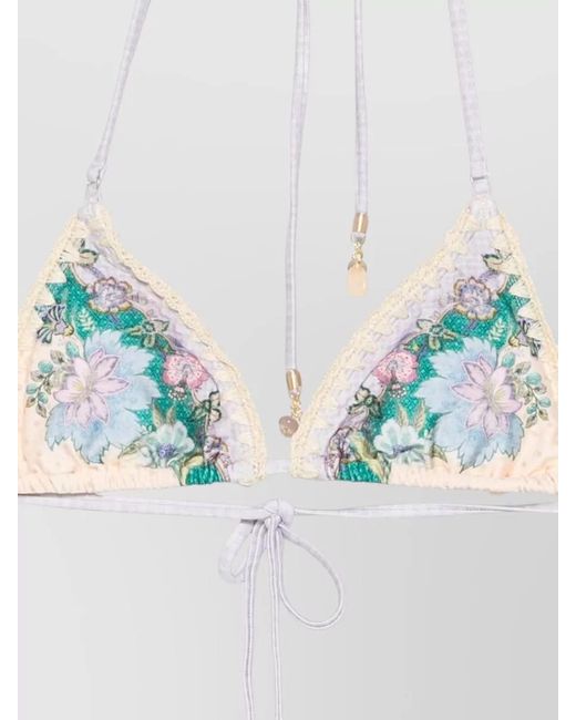 Zimmermann White Floral-Print Crochet-Trim Triangle Bikini Set