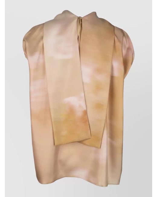 Fabiana Filippi Natural Sleeveless Top Abstract Pattern Draped Detail