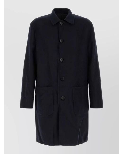 Etro Blue Reversible Wool Blend Coat Mid Length for men