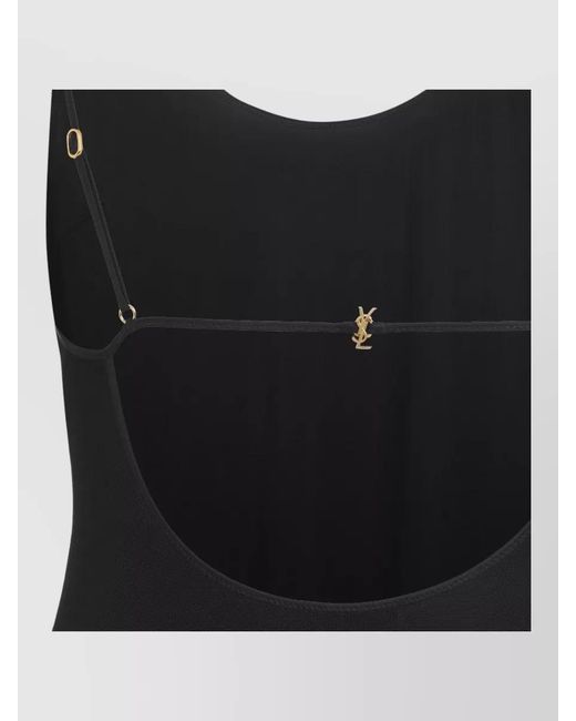 Saint Laurent Black Ribbed-Knit Open-Back Midi Dress
