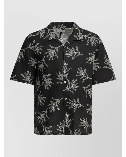 NN07 Black Ole Casual Shirt Short Sleeves Leaf Print for men