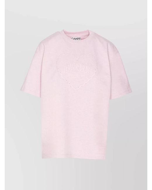 Ganni Pink Embellished Heart Cotton T-Shirt