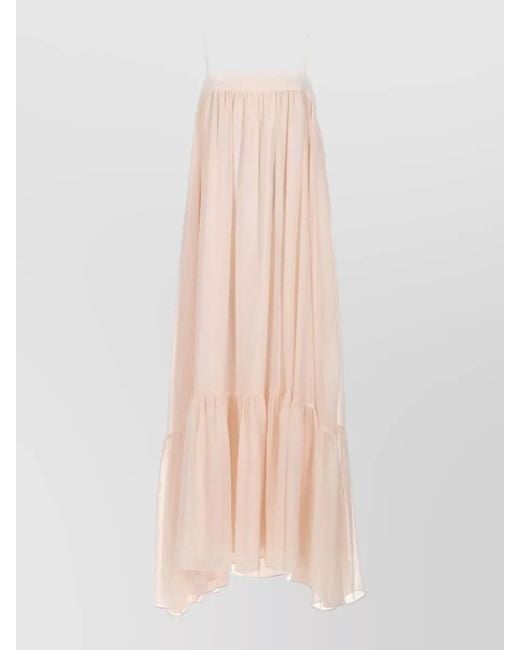 ROTATE BIRGER CHRISTENSEN White Chiffon Midi Dress Ruffled Hem Straps
