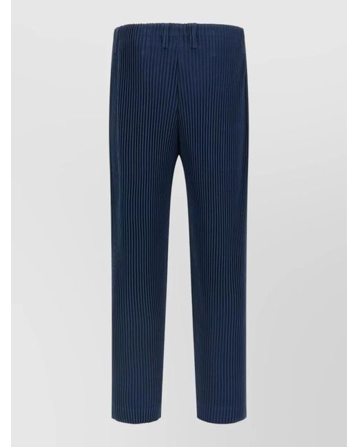 Homme Plissé Issey Miyake Blue Tailored Pleated Trousers Featuring Side Pockets for men
