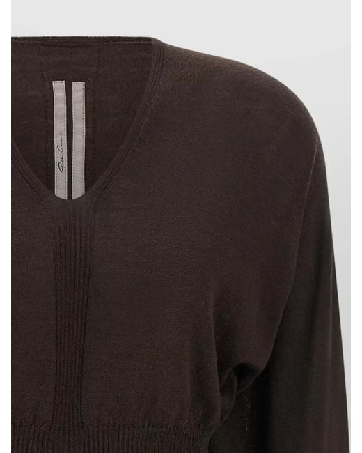 Rick Owens Black Cropped Knit Top V Neckline Long Sleeves