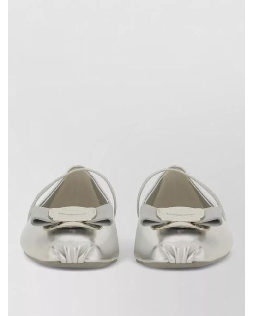 Ferragamo Gray Dancer Ballerina Shoes Round Toe Bow