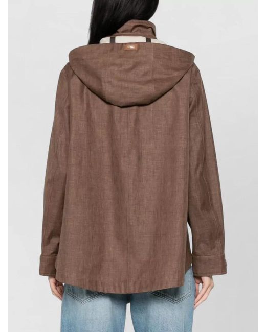 Herno Brown Down Jacket Hooded Belt And Strap Detail