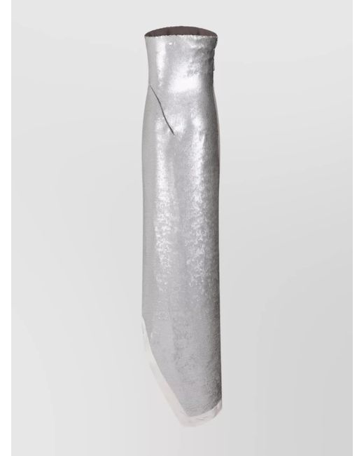 Rick Owens White Silk Strapless Sleeveless Draped Asymmetric Sequin Top