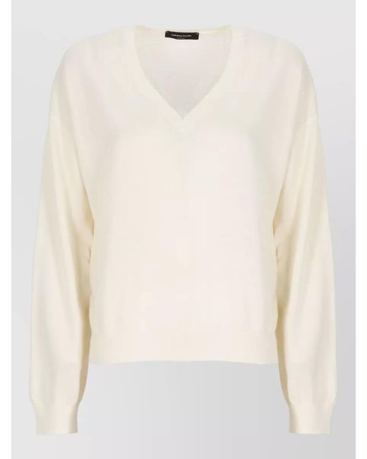 Fabiana Filippi White Wool Blend Crewneck Sweater Long Sleeves