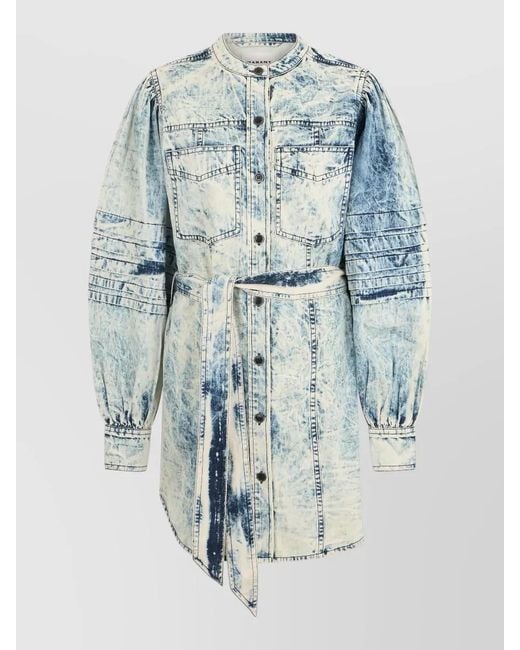 Isabel Marant Blue Midi Denim Shirt Dress Waist Tie