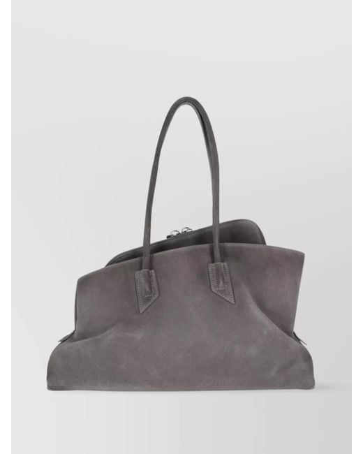 The Attico Gray Suede Finish Double Handles Shoulder Bag