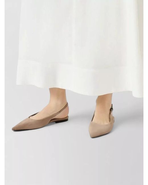 Brunello Cucinelli Natural Ballerina Shoes Slingback Pointed Toe Suede