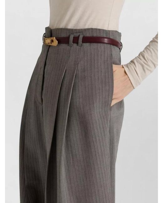 Alberta Ferretti Gray Wool Blend Tailored Wide Leg Trousers