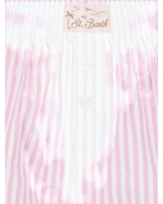 Mc2 Saint Barth Pink Straight Shorts Striped Button Detail Back Pocket