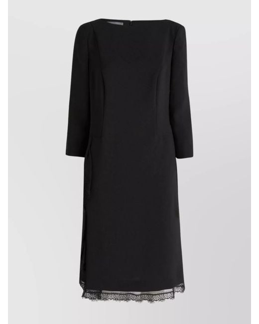 Alberta Ferretti Black Ruffled Lace-Trim Midi Dress