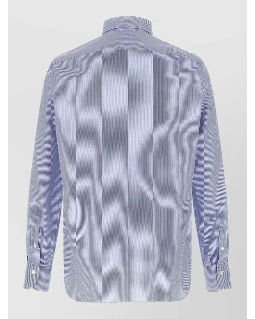 Finamore 1925 Blue Napoli Stripe Shirt Button Down Collar for men