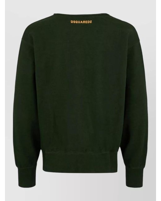 DSquared² Green Crew Neck Sweater Chest Pocket Frayed Trim for men