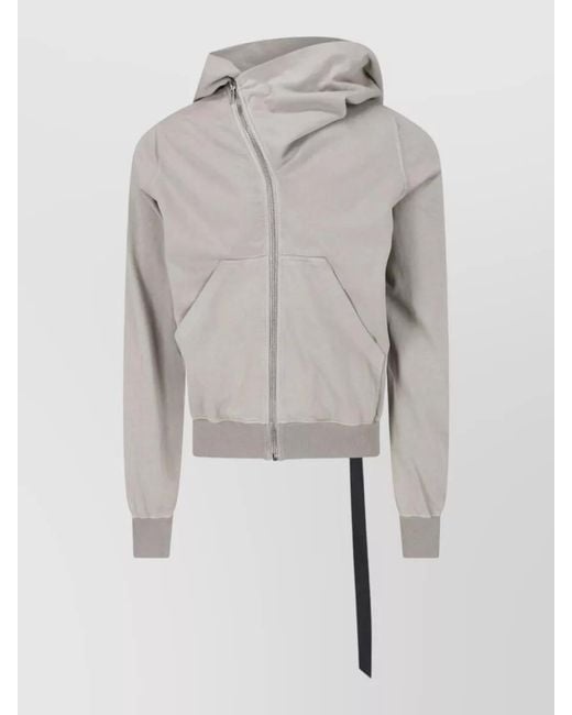 Rick Owens Gray Hooded Sweatshirt Jacket Adjustable Hem Pockets for men