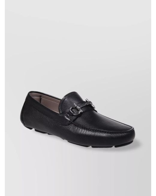 Ferragamo Black Leather Driver Loafers for men