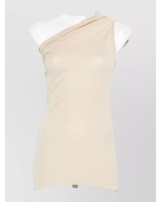 Rick Owens Natural Silk One-Shoulder Draped Tank Top