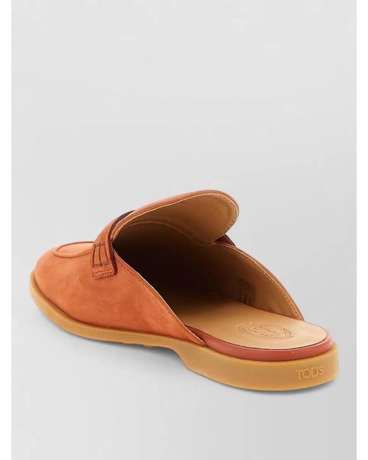 Tod's Orange Nabuk Loafers Buckle Detail Round Toe Rubber