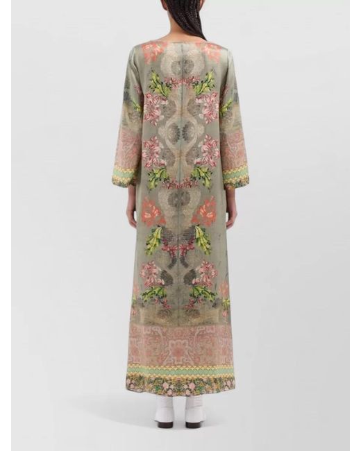 Pierre Louis Mascia Green Silk Dress Floral Pattern Long Sleeves