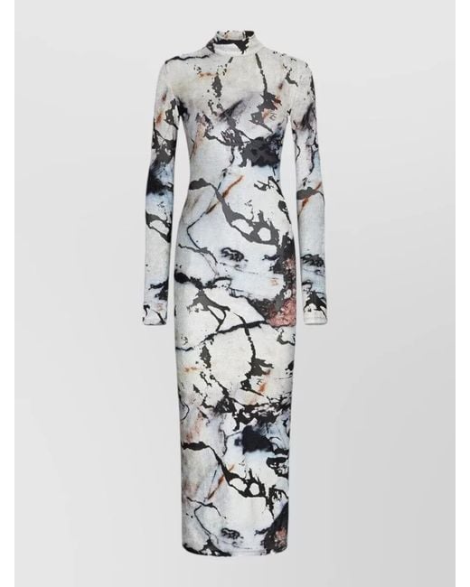 Roberto Cavalli White Dress Abstract Pattern Fitted Silhouette Midi