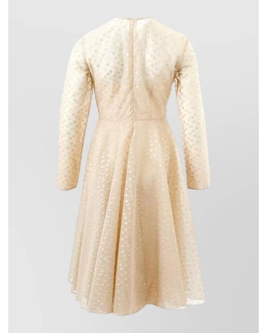 Lardini Natural Polka-Dot Long-Sleeve Midi Dress