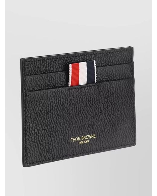 Thom Browne Black Pebble Grain Leather Card Holder for men