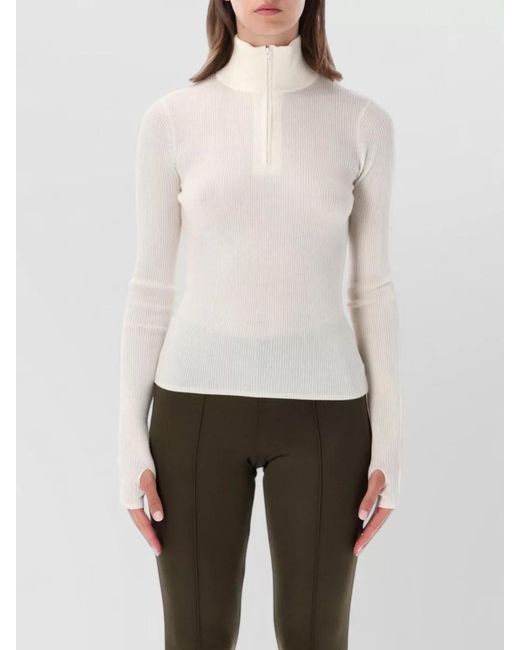 Frankie Shop White Merino Wool Silk Ribbed Slim-Fit High-Neck Quarter-Zip Sweater