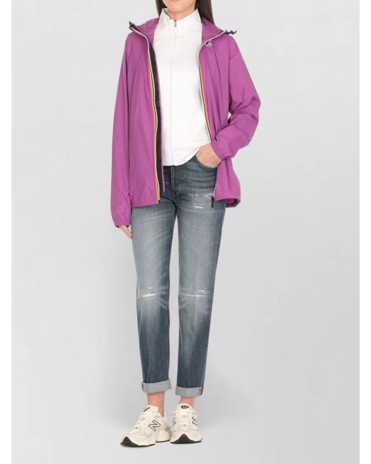 K-Way Purple Short Hooded Jacket Waterproof Zip Pockets