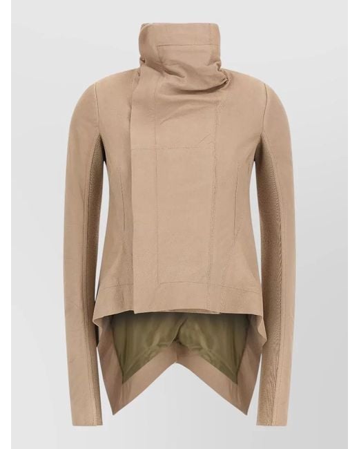 Rick Owens Natural Naska Coat Asymmetric Hem High Collar