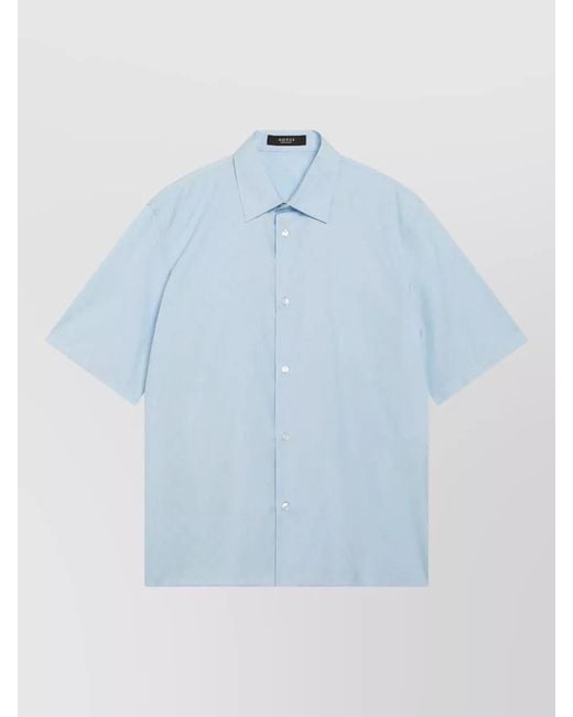 Gucci Blue Straight Shirt Structured Collar Short Sleeves for men