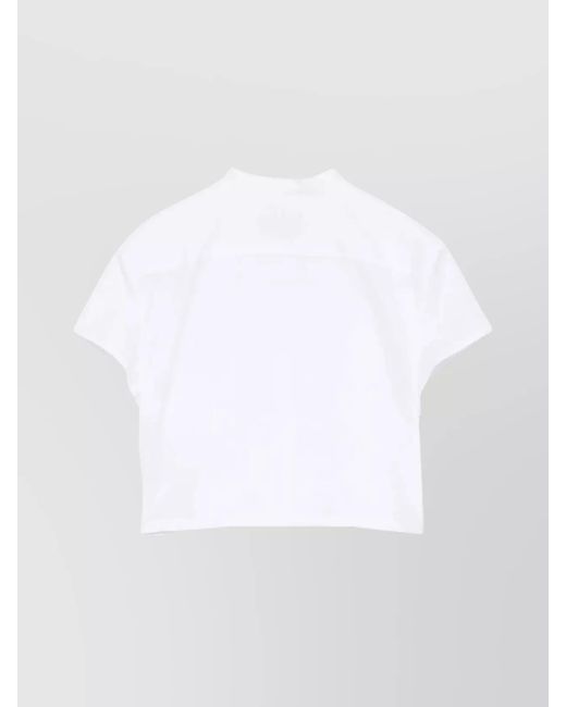 MSGM White Short Sleeve Ruffle Detail Cropped Top