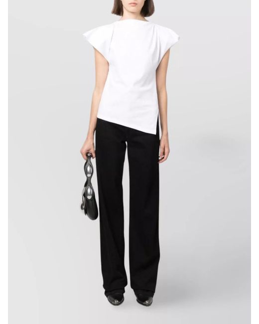 Isabel Marant White Asymmetric Padded Boat Neck Cotton T-Shirt