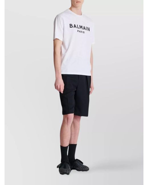 Balmain White Cotton Logo Print Short-Sleeve T-Shirt for men