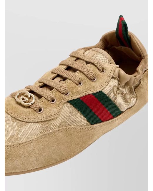 Gucci Natural Leather And Fabric Low-Top Sneakers