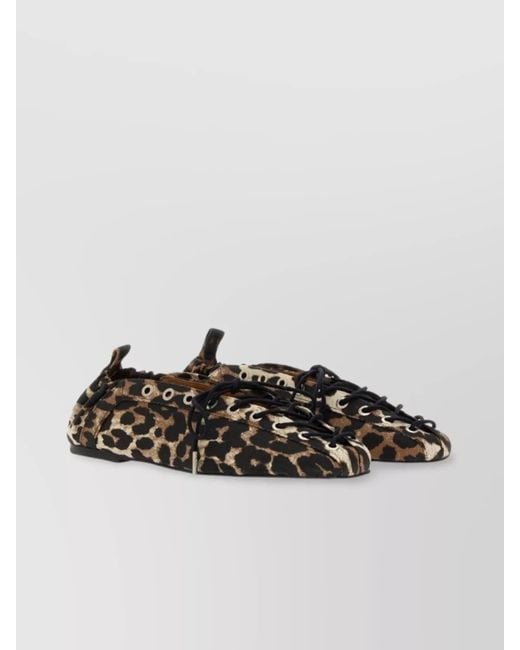 Ganni Black Denim Printed Ballerina Shoes