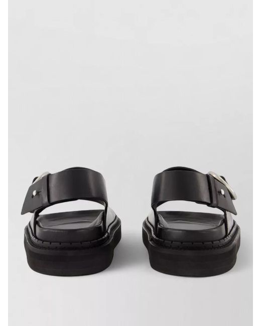 AMI Black Fussbet Leather Sandals Flat Sole